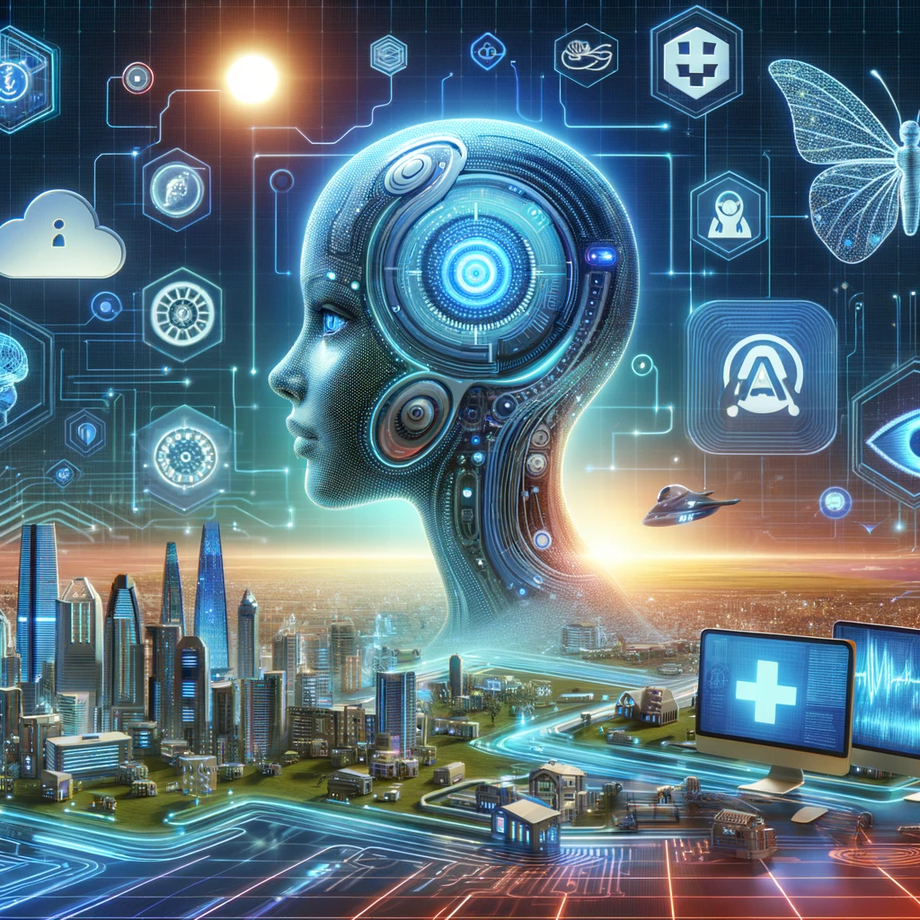 DALL·E 2023-12-24 18.38.45 - Futuristic illustration depicting the potential future of AI large models. The image should include visionary concepts like advanced AI in healthcare,.png