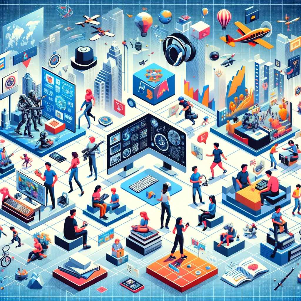 DALL·E 2023-12-24 18.53.36 - Visual representation of various applications of the Metaverse in fields like gaming, education, business, and healthcare, showing diverse virtual sce.png