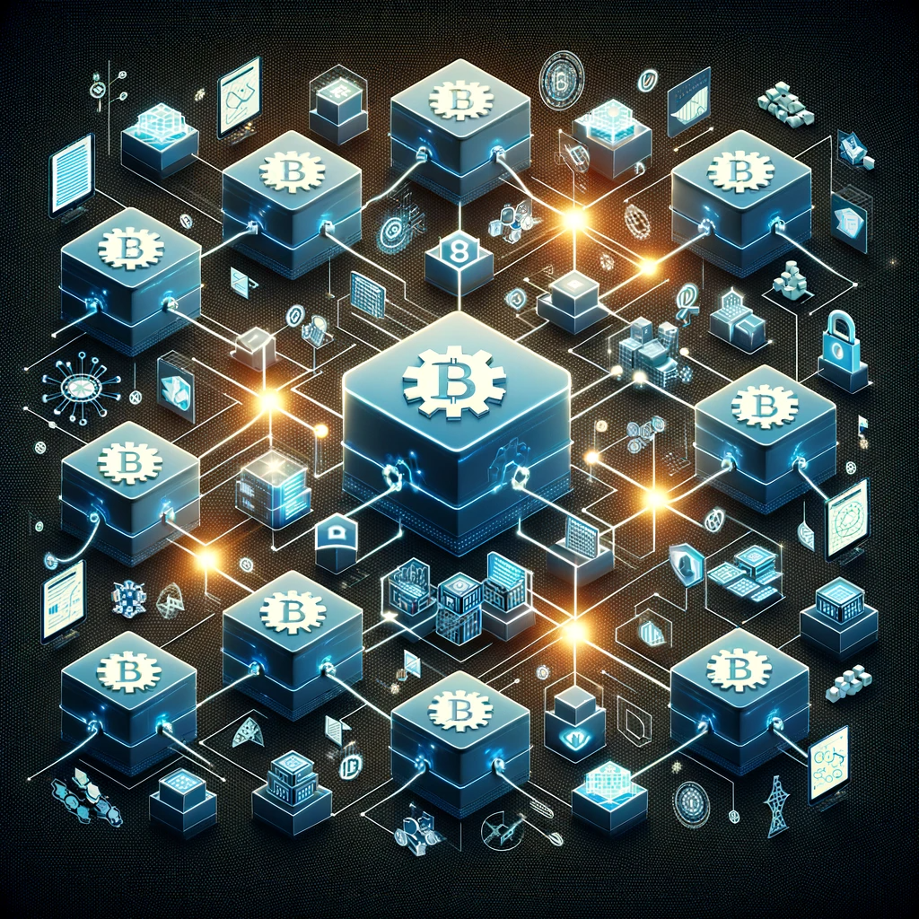 DALL·E 2023-12-24 18.56.10 - Visual representation of the working principle of blockchain, depicting a network of nodes verifying and securing blocks of data, highlighting the dec.png