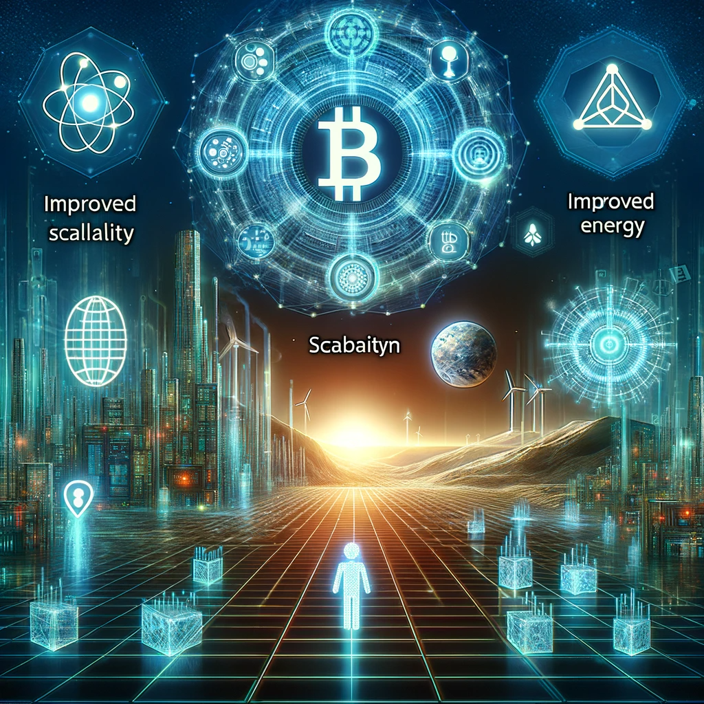 DALL·E 2023-12-24 18.56.13 - Futuristic illustration of blockchain's potential evolution, depicting advanced integration with technologies like AI and IoT, improved scalability, a.png